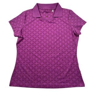 Nancy Lopez Polo Shirt Womens Large Magenta Pink Print Desert Dry Wicking Golf